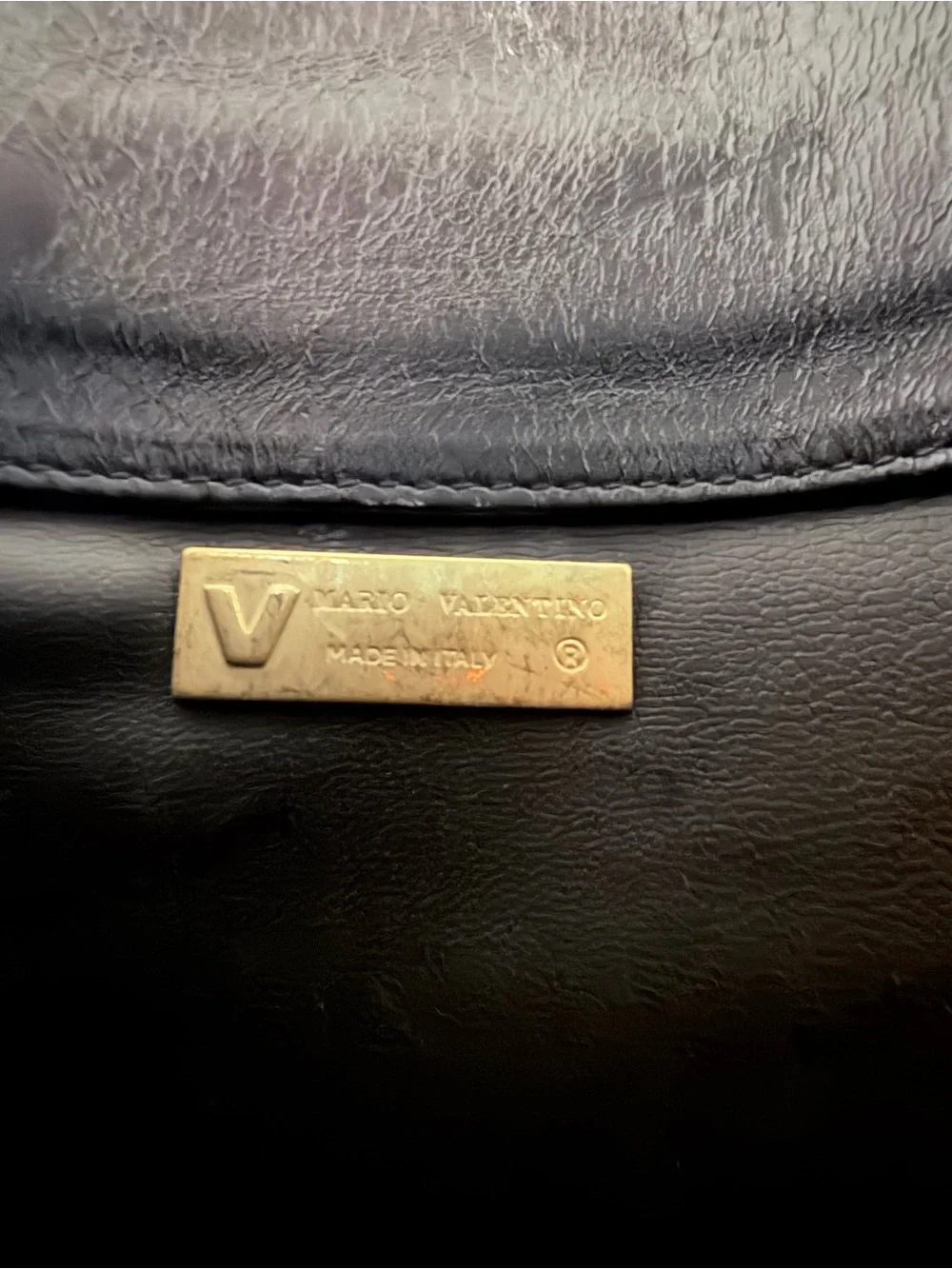 Mario Valentino Black Leather Clutch with Gold V Logo